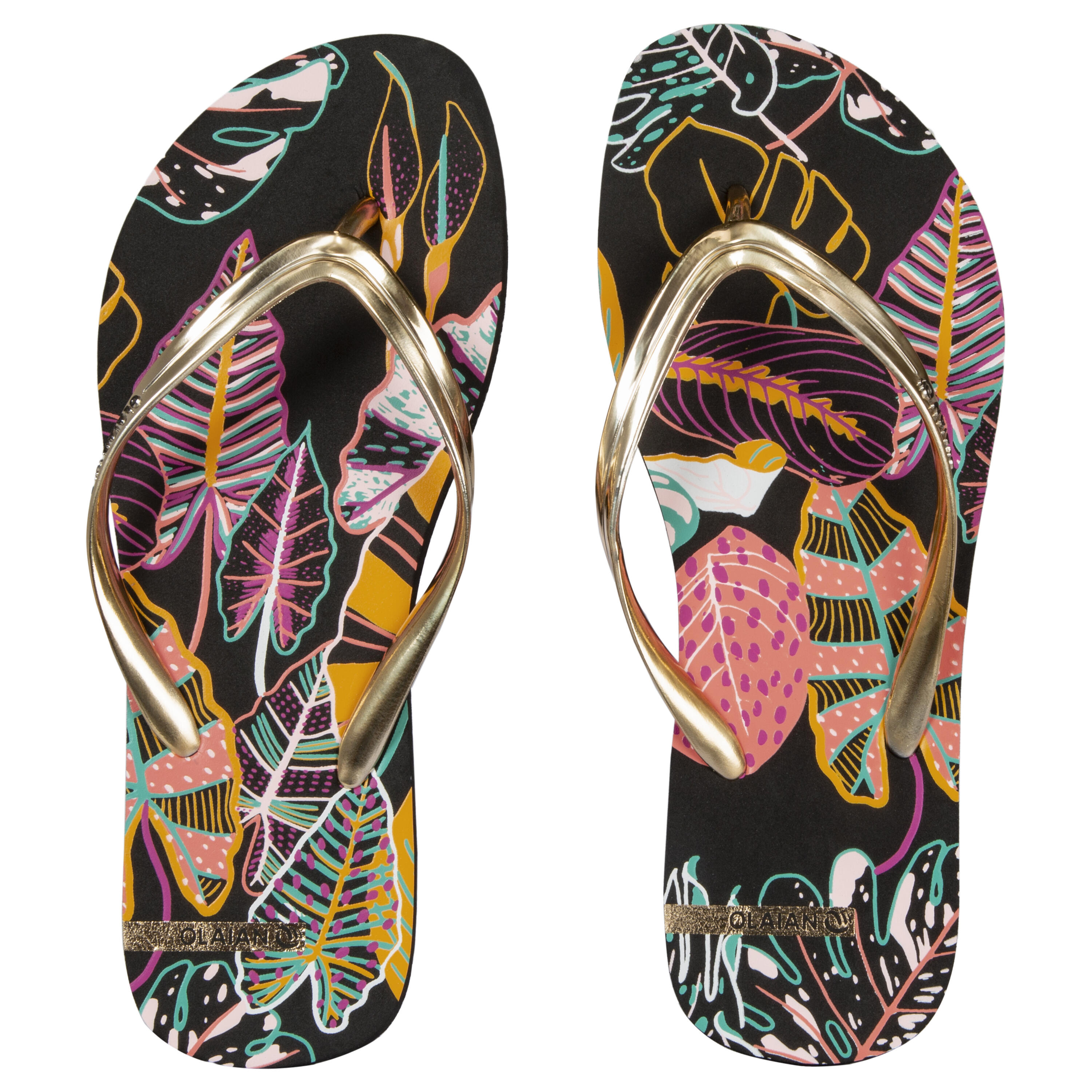 Chanclas playa Mujer dedo negro dorado 7/8