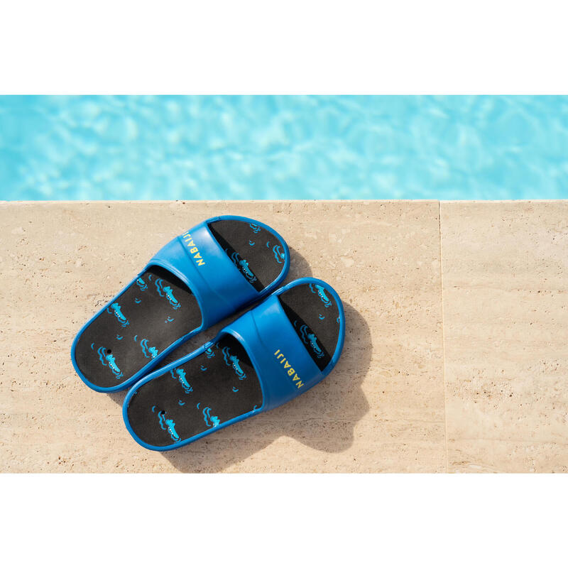Papuci piscină SLAP 500 PRINT Croco Albastru Negru Copii
