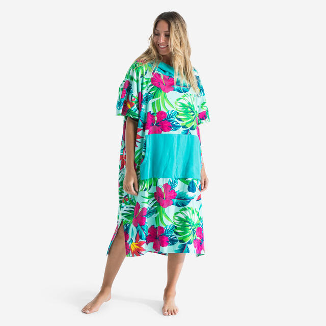 OLAIAN Poncho toalla adulto de algodón surf celeste rosado