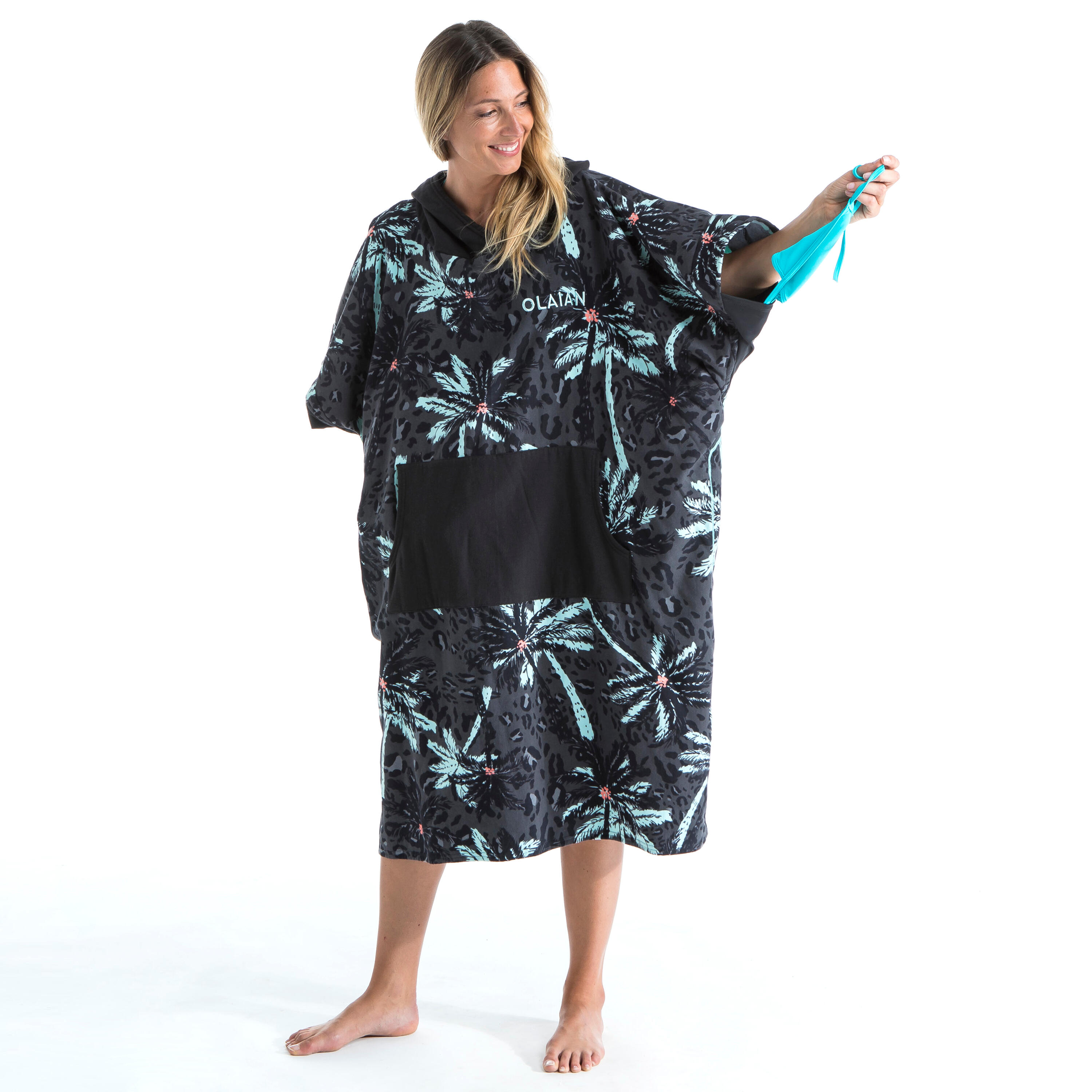 ADULT SURF PONCHO 500 Print - Palm 12/20