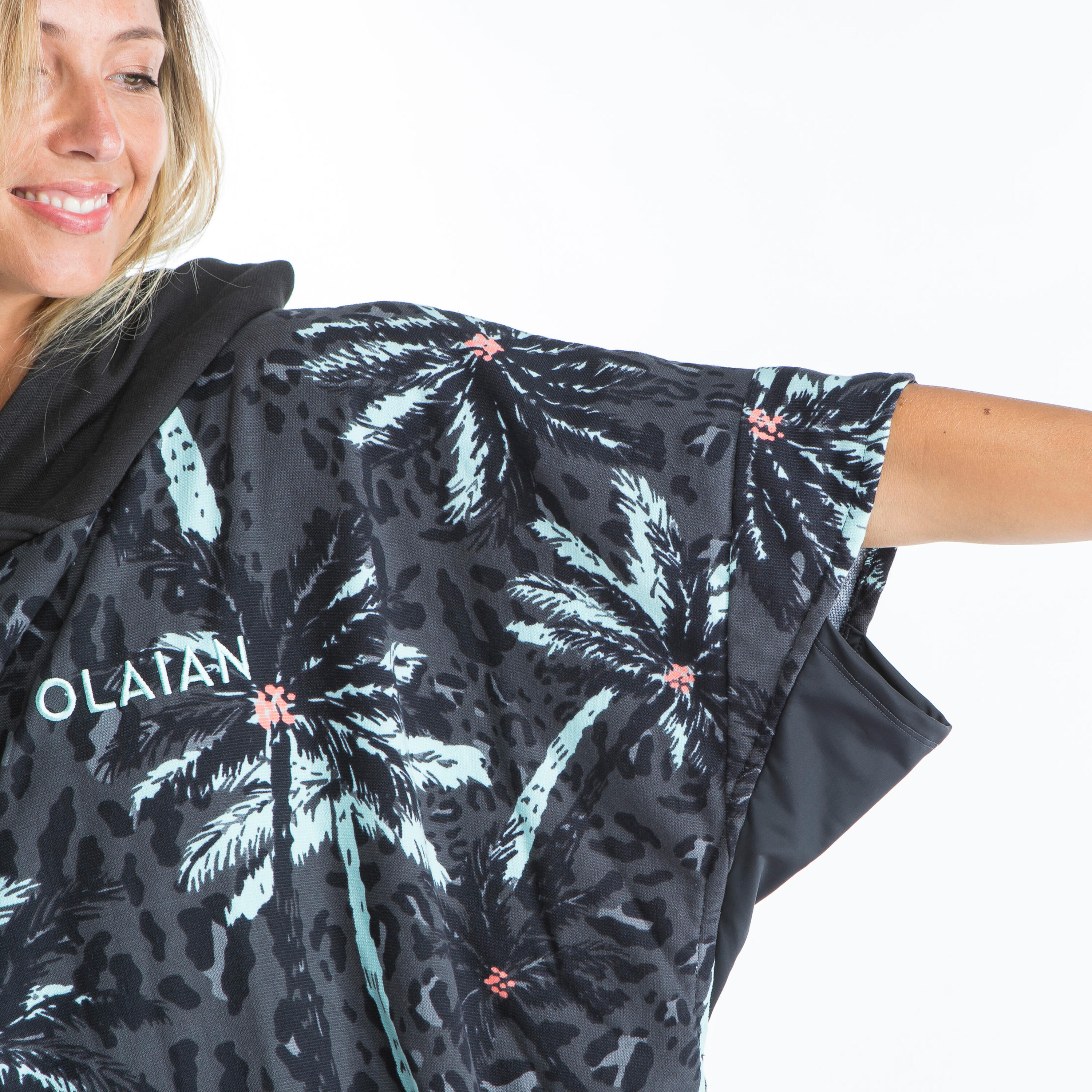ADULT SURF PONCHO 500 Print - Palm 11/20