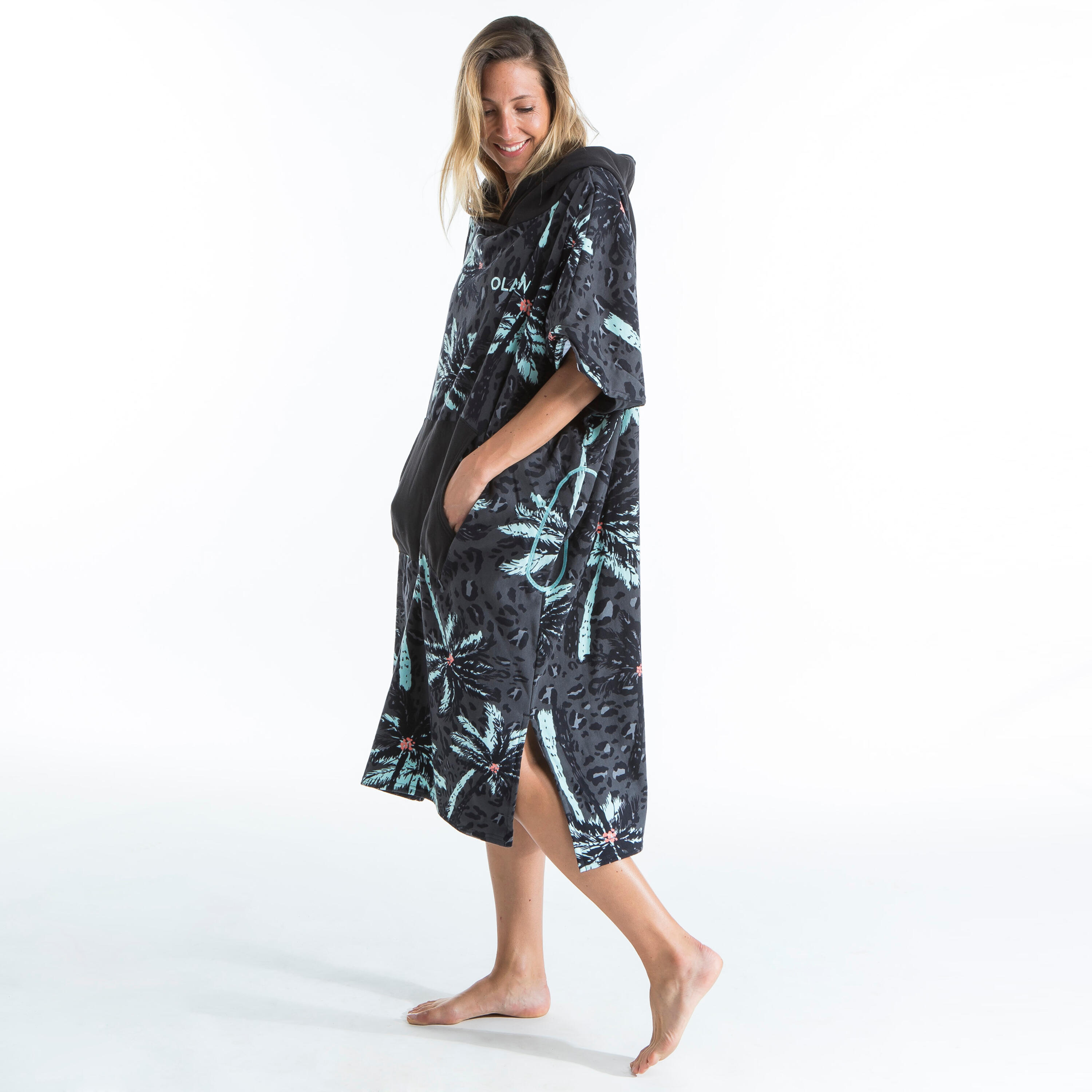 ADULT SURF PONCHO 500 Print - Palm 10/20