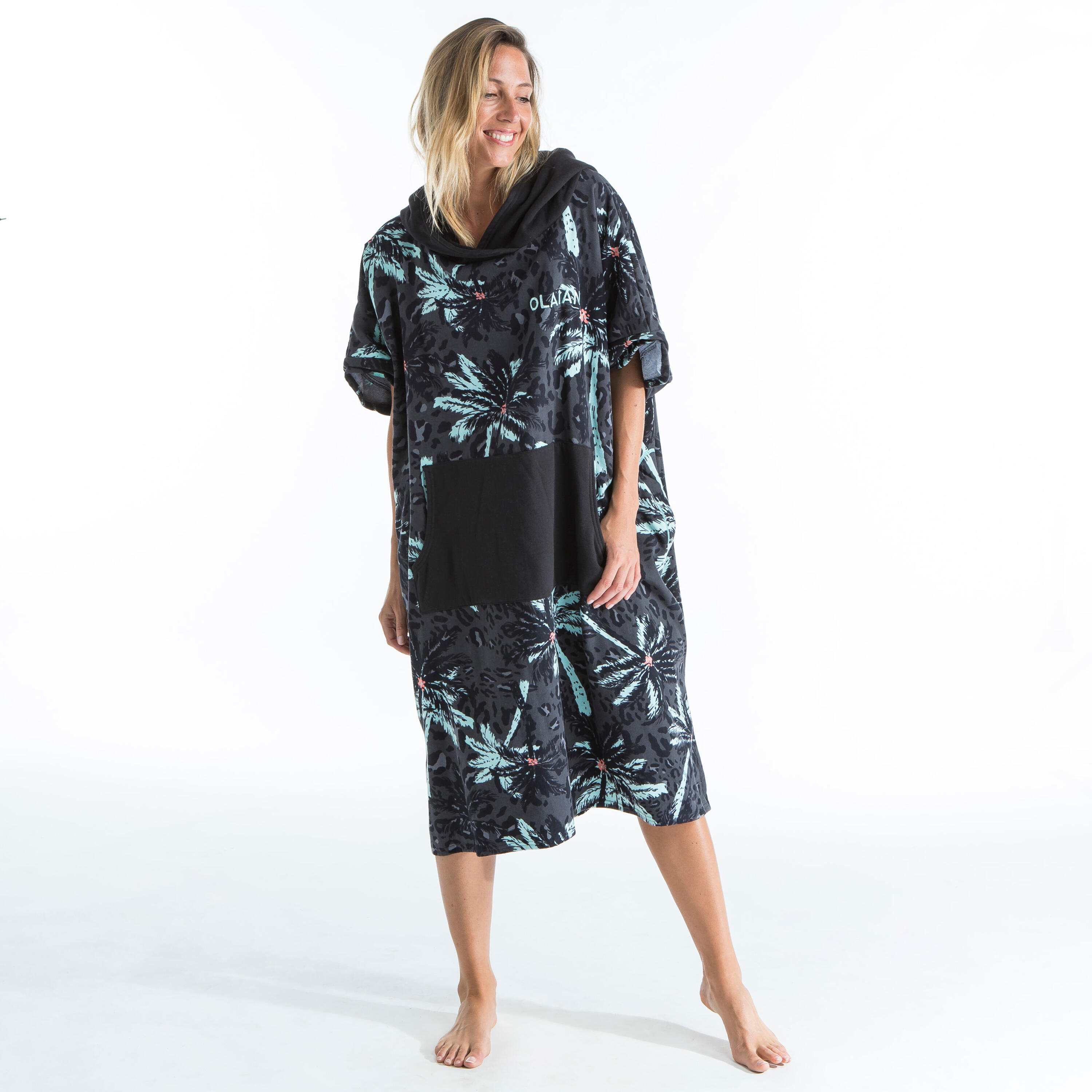 ADULT SURF PONCHO 500 Print - Palm 7/20
