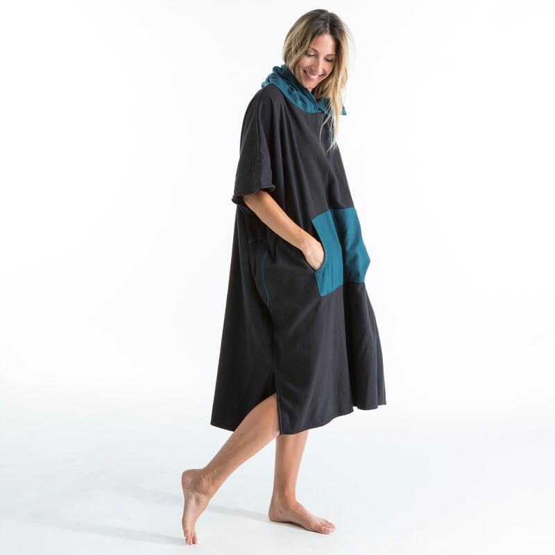 Surfponcho voor volwassenen 500 zwart