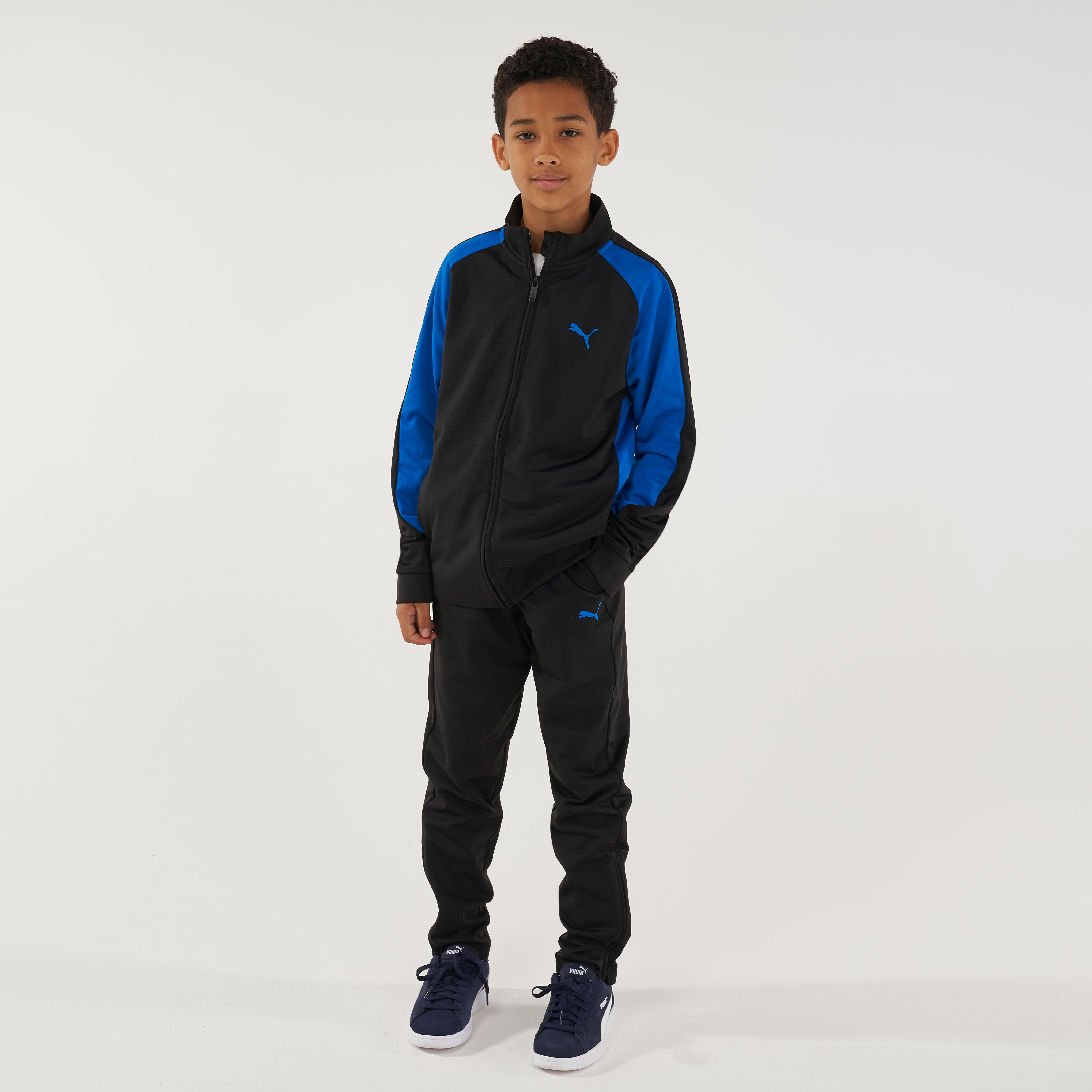 Tuta bambino ginnastica Puma nero-azzurro PUMA | DECATHLON