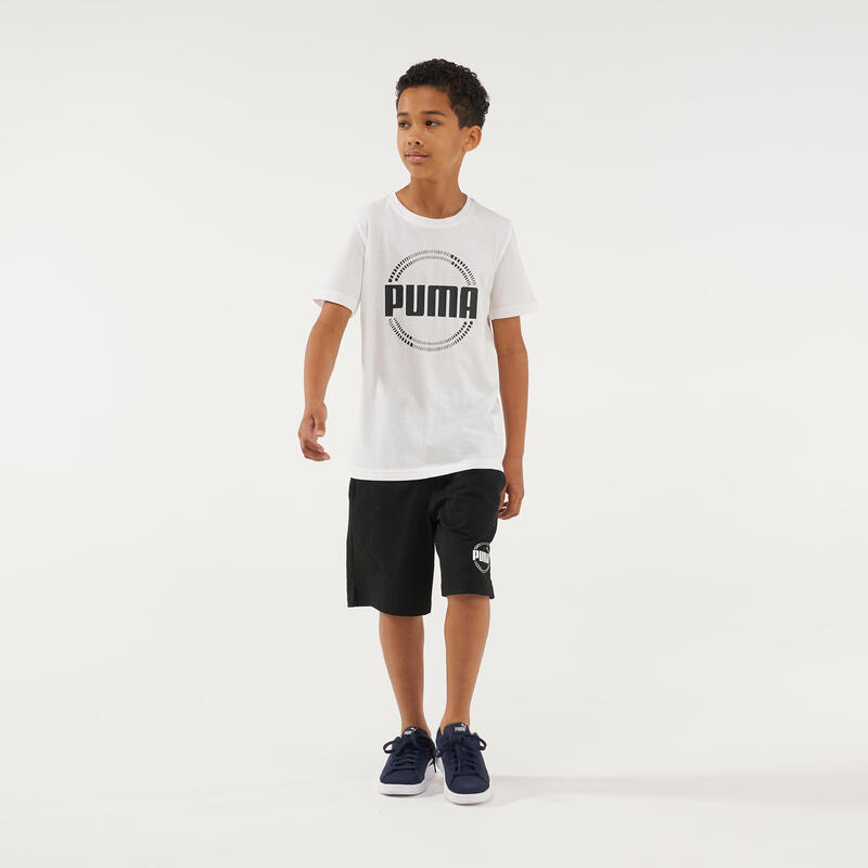 Tricou educație fizică alb cu imprimeu și logo Băieți