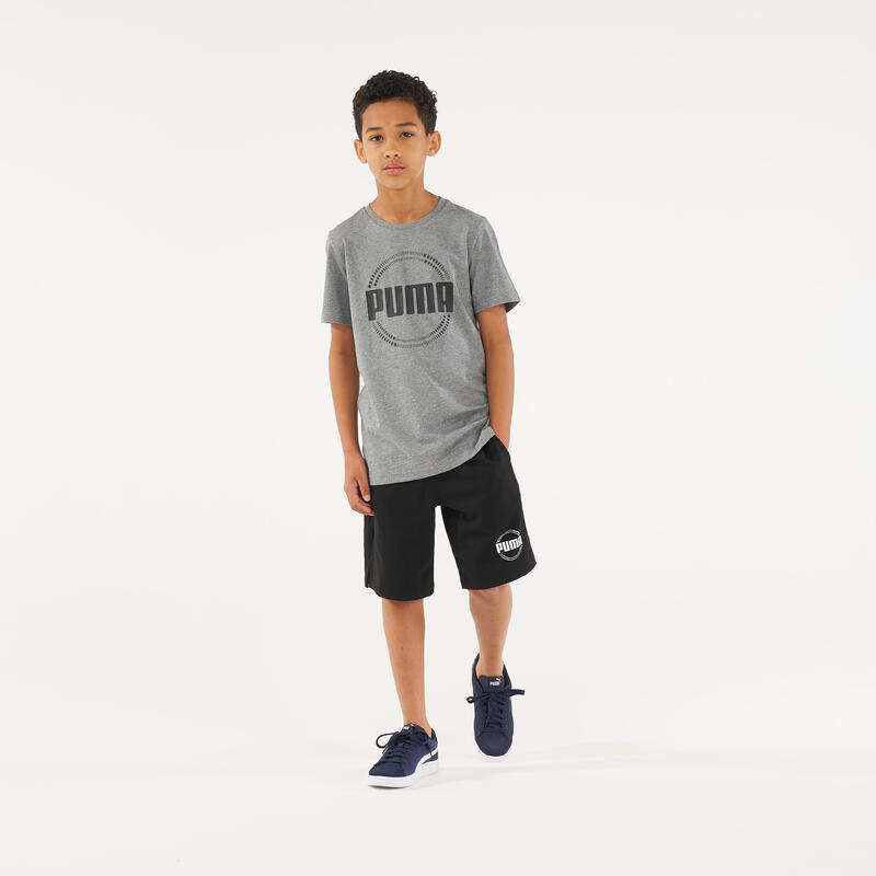 T-shirt bambino ginnastica Puma cotone grigia con stampa