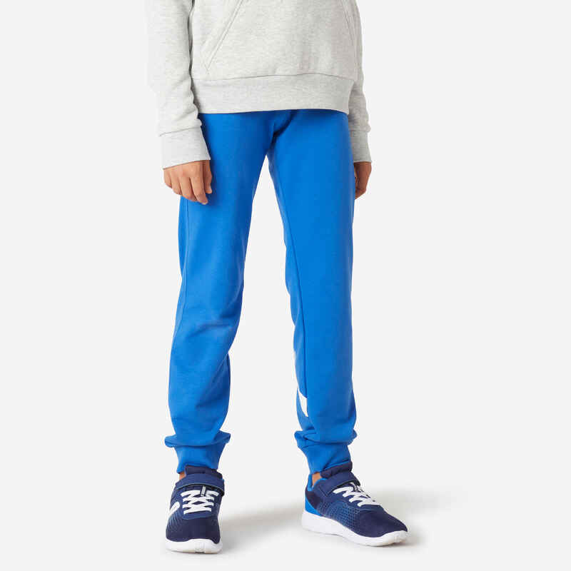 Pantalón Jogger 100 Niños Azul Algodón French Terry Recto Mixto