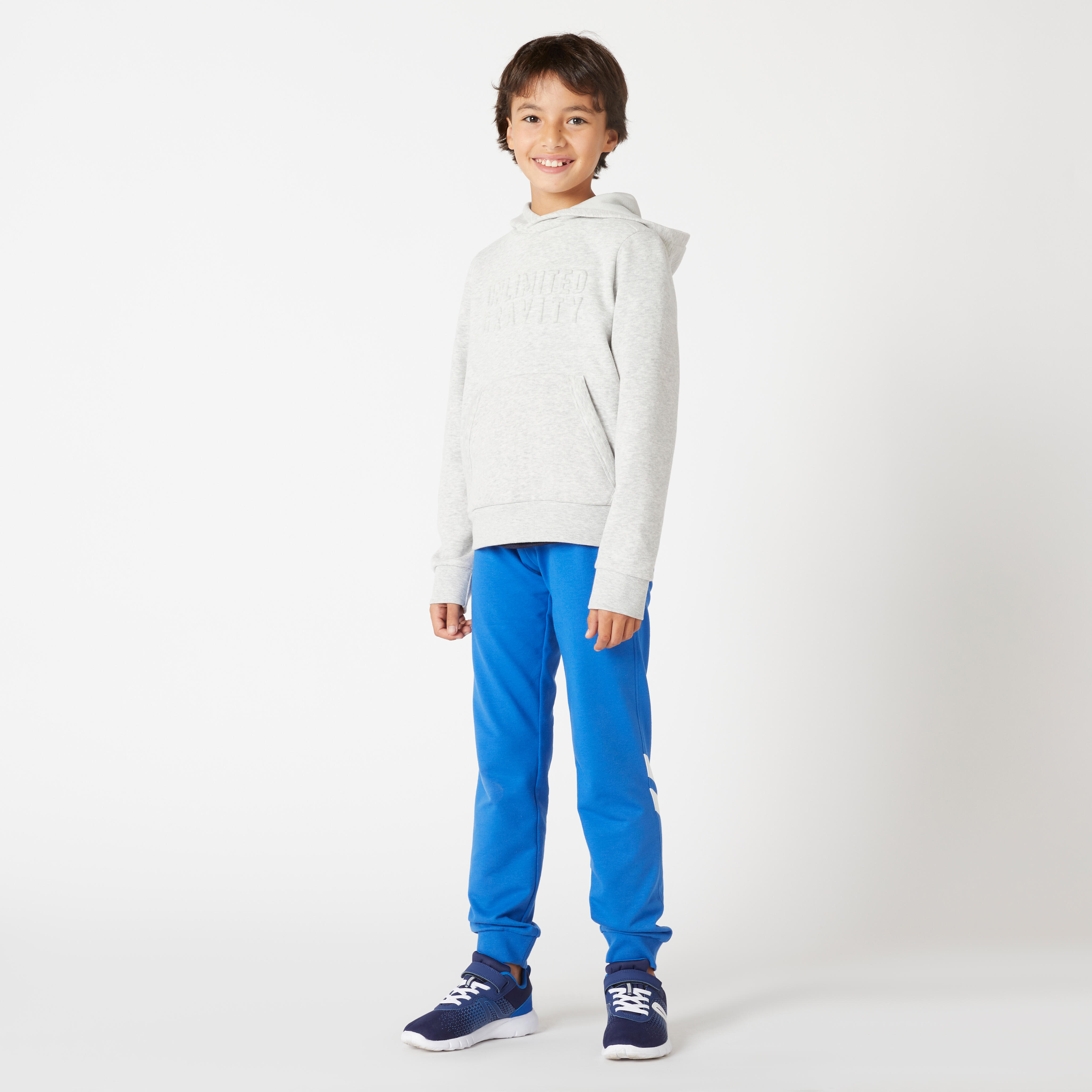 Pantalon de jogging mixte french terry droit coton enfant 100 gris chine fonce DOMYOS Decathlon