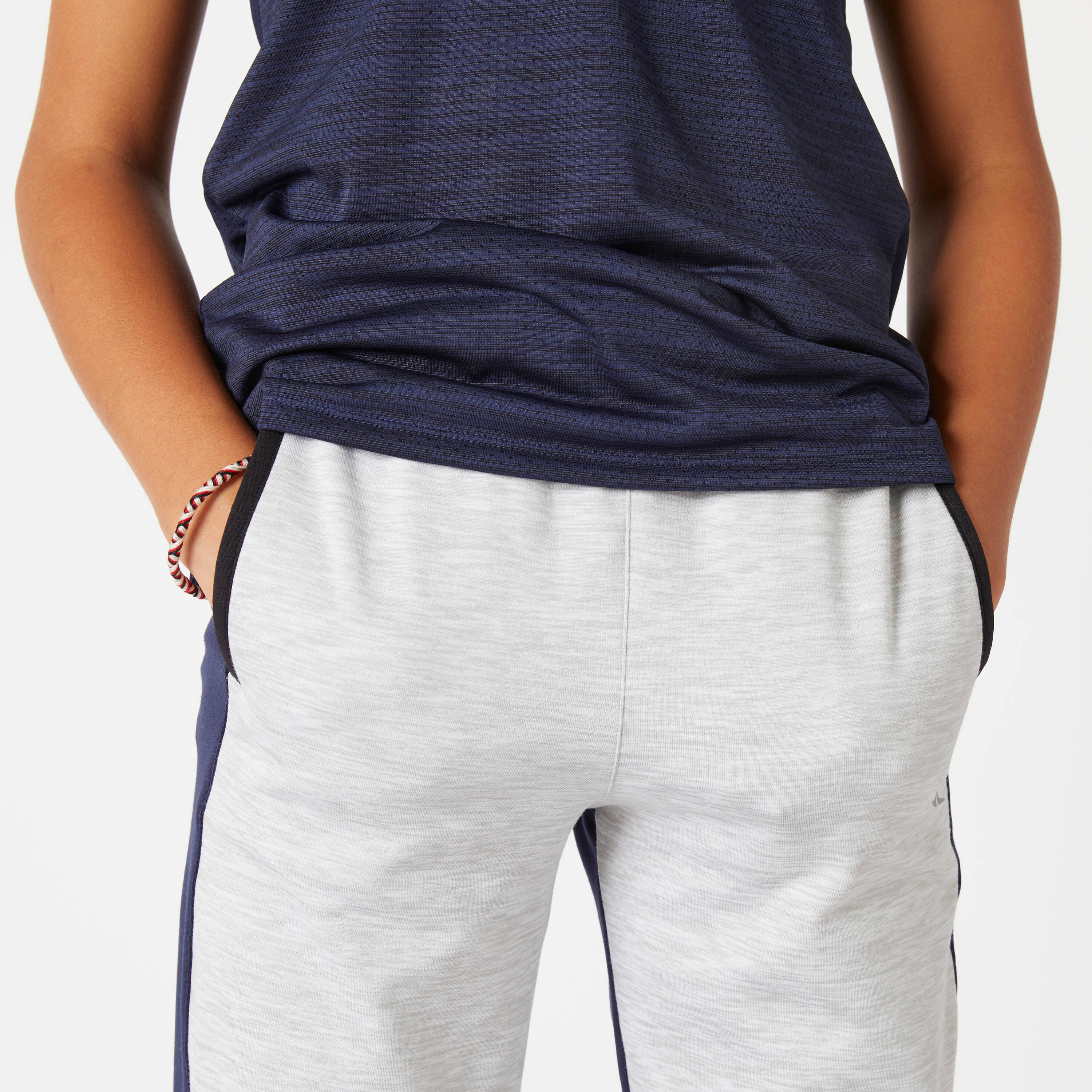 Kids' Warm Breathable Synthetic Jogging Bottoms S500 - Light Grey/Navy -  5