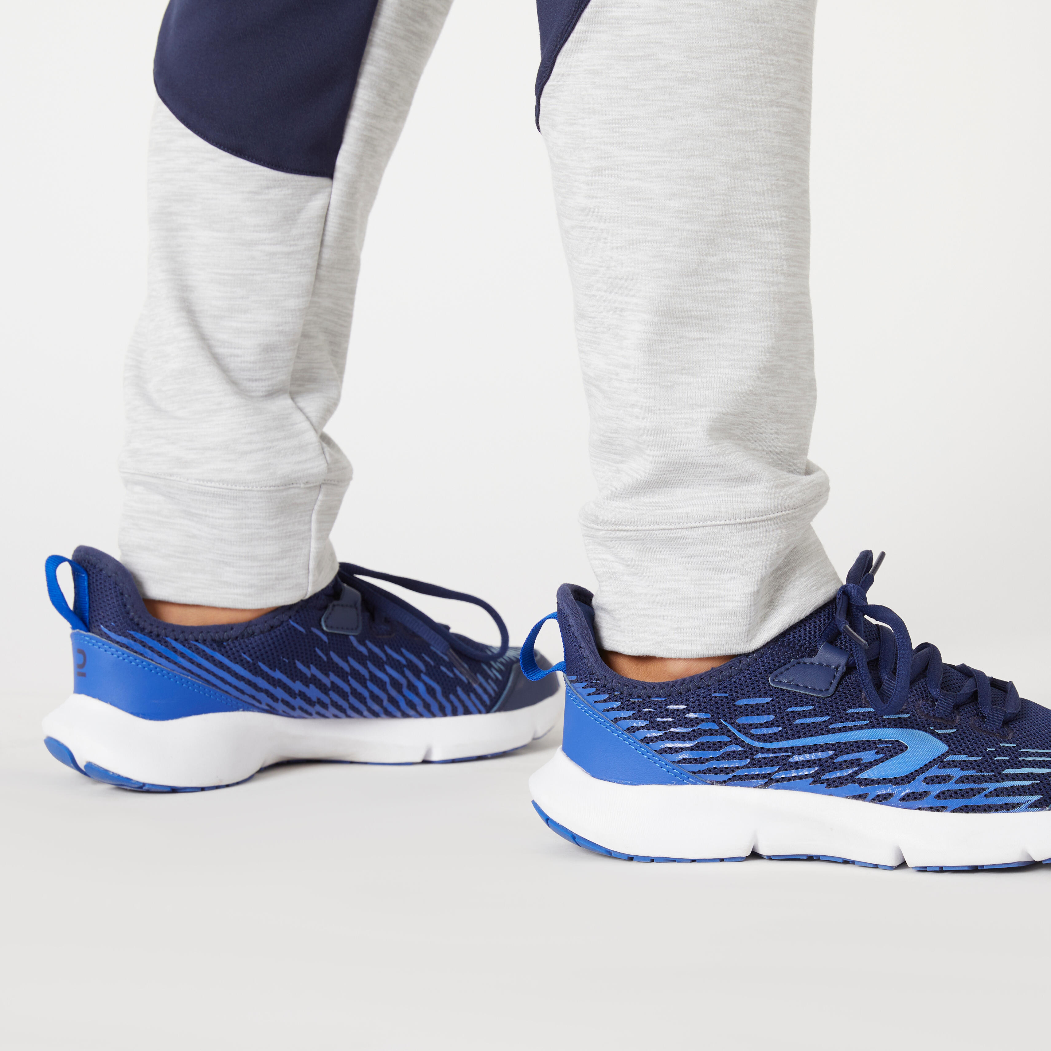 Kids' Warm Breathable Synthetic Jogging Bottoms S500 - Light Grey/Navy