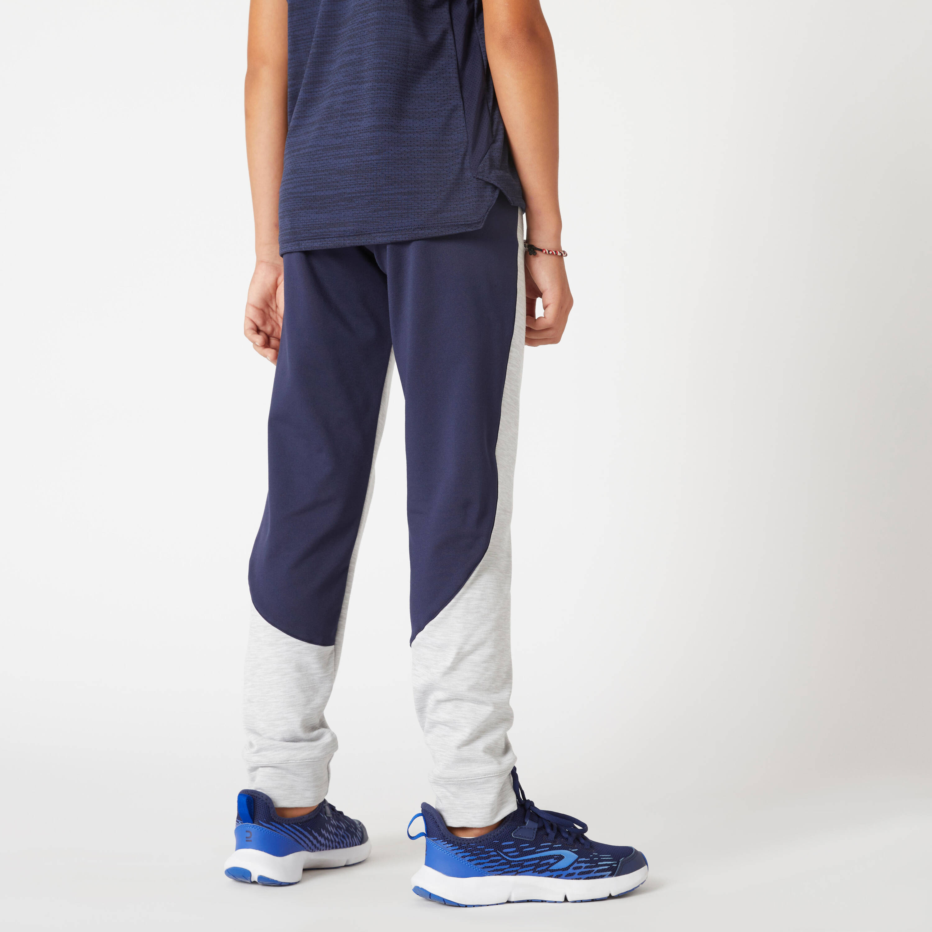 Kids' Warm Breathable Synthetic Jogging Bottoms S500 - Light Grey/Navy -  2