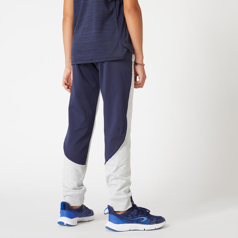 Pantaloni bambino ginnastica S 500 poliestere felpato e traspirante grigio blu