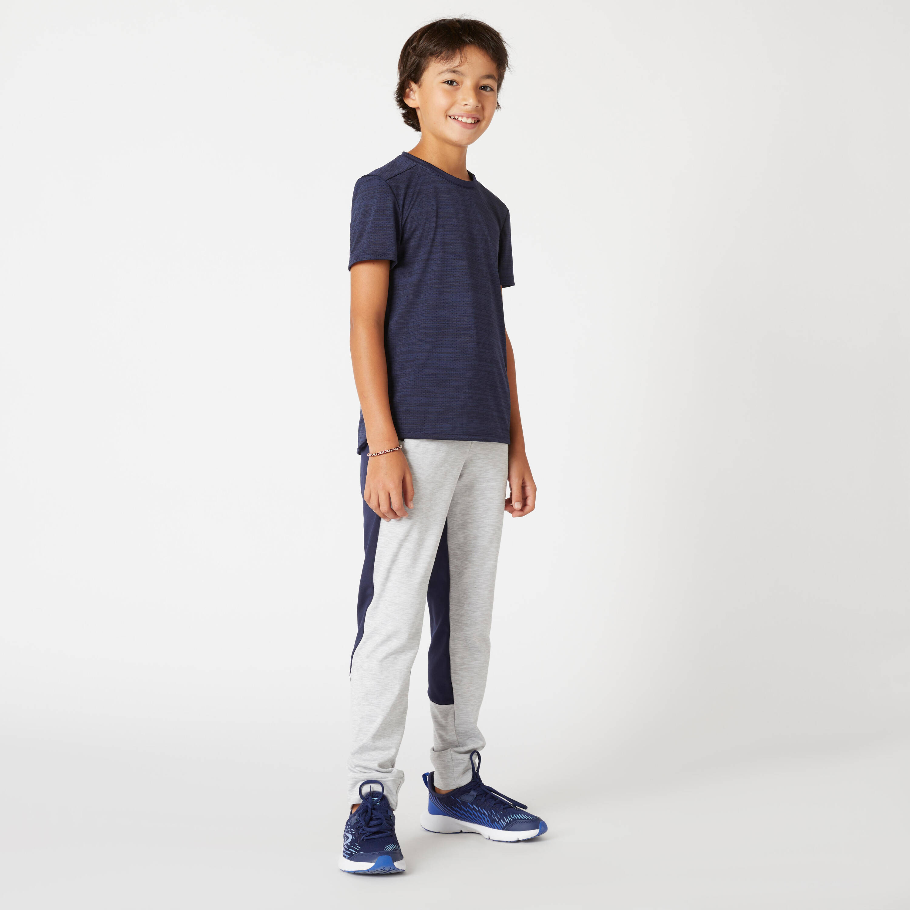 Kids' Warm Breathable Synthetic Jogging Bottoms S500 - Light Grey/Navy -  1