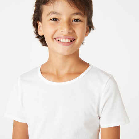 Camiseta gimnasia manga corta básica 100% algodón Niños Domyos 100 blanco