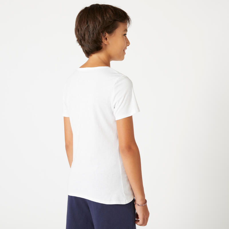 Camiseta gimnasia manga corta básica 100% algodón Niños Domyos 100 blanco