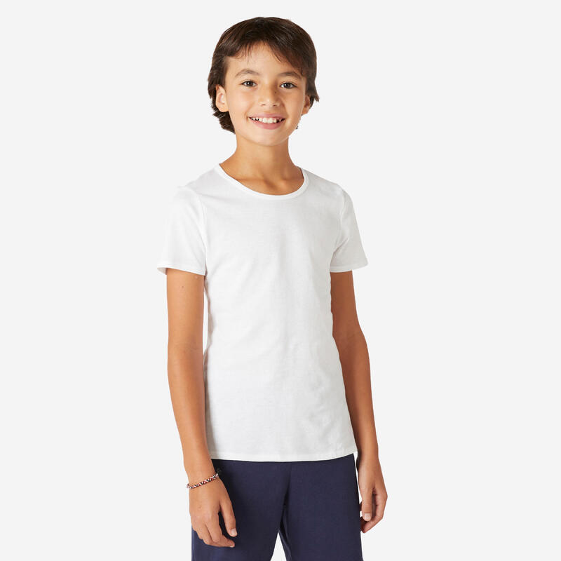 Camiseta gimnasia manga corta básica 100% algodón Niños Domyos 100 azul