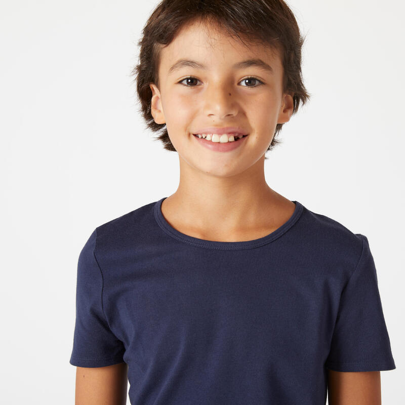 T-shirt Básica de Ginástica Algodão para Criança Azul