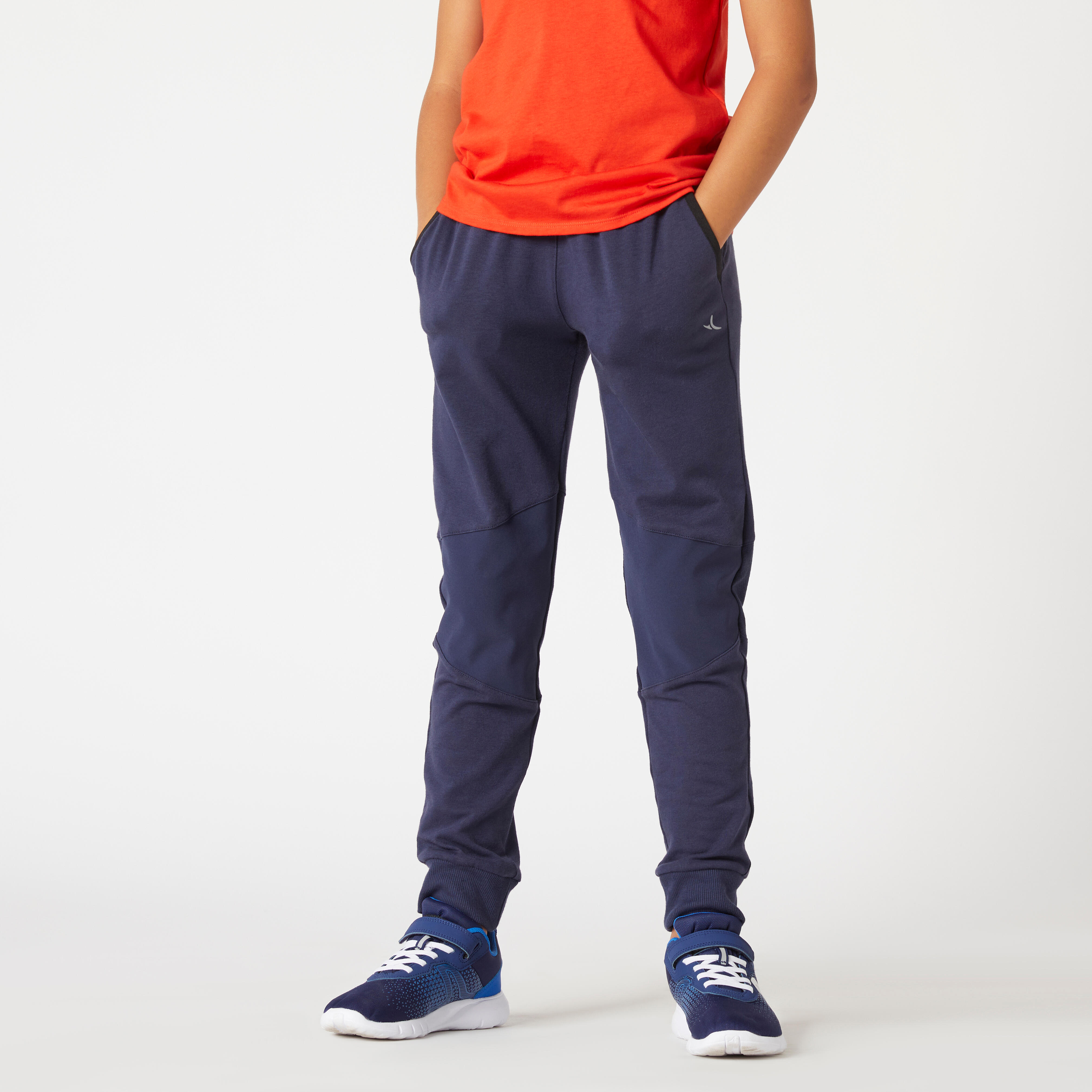 Boys' Slim-Fit Cotton Jogging Bottoms 500 Navy