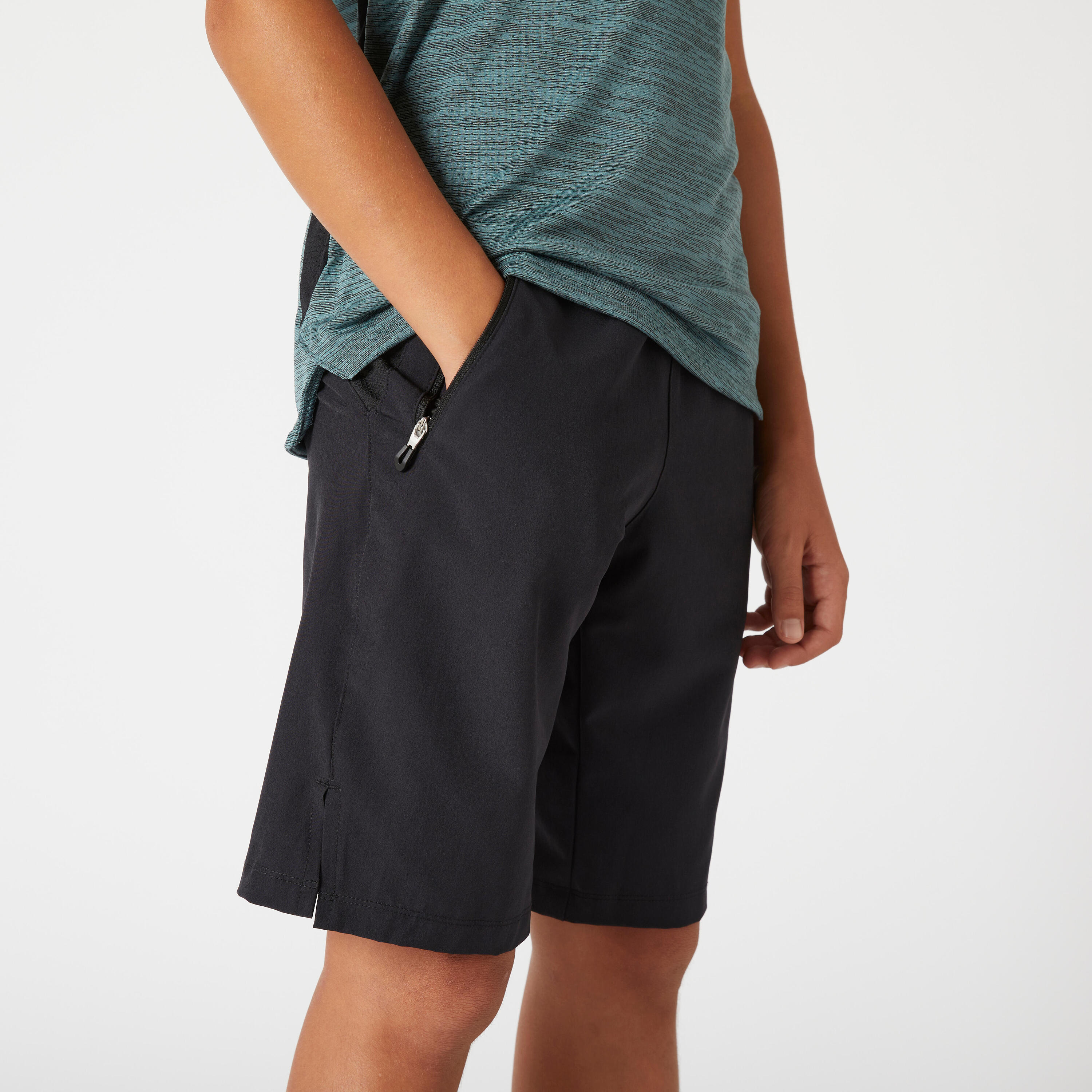 Boys' Breathable Synthetic Shorts W500 - Black 3/5