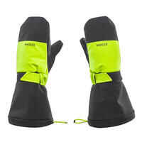 KIDS’ WARM AND WATERPROOF SKI MITTENS - 550 BLACK NEON YELLOW