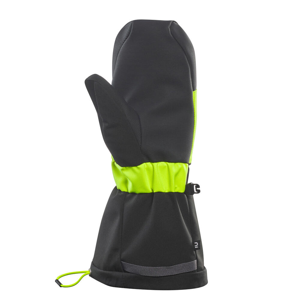 KIDS’ WARM AND WATERPROOF SKI MITTENS - 550 BLACK NEON YELLOW