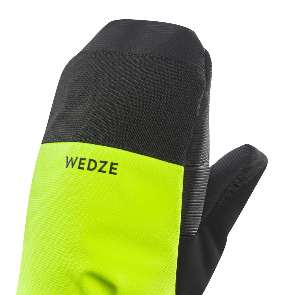 KIDS’ WARM AND WATERPROOF SKI MITTENS - 550 BLACK NEON YELLOW