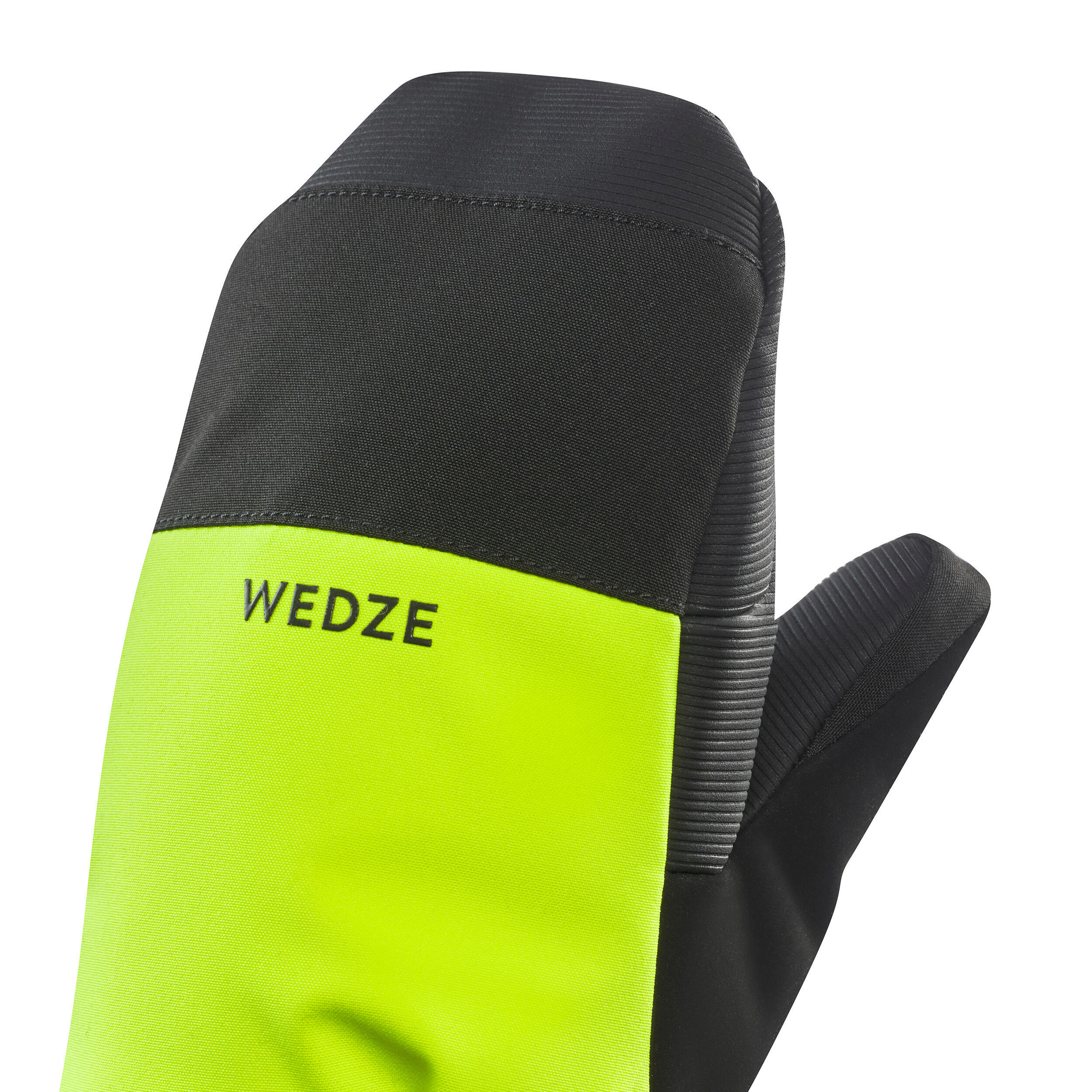 KIDS’ WARM AND WATERPROOF SKI MITTENS - 550 BLACK NEON YELLOW 5/7