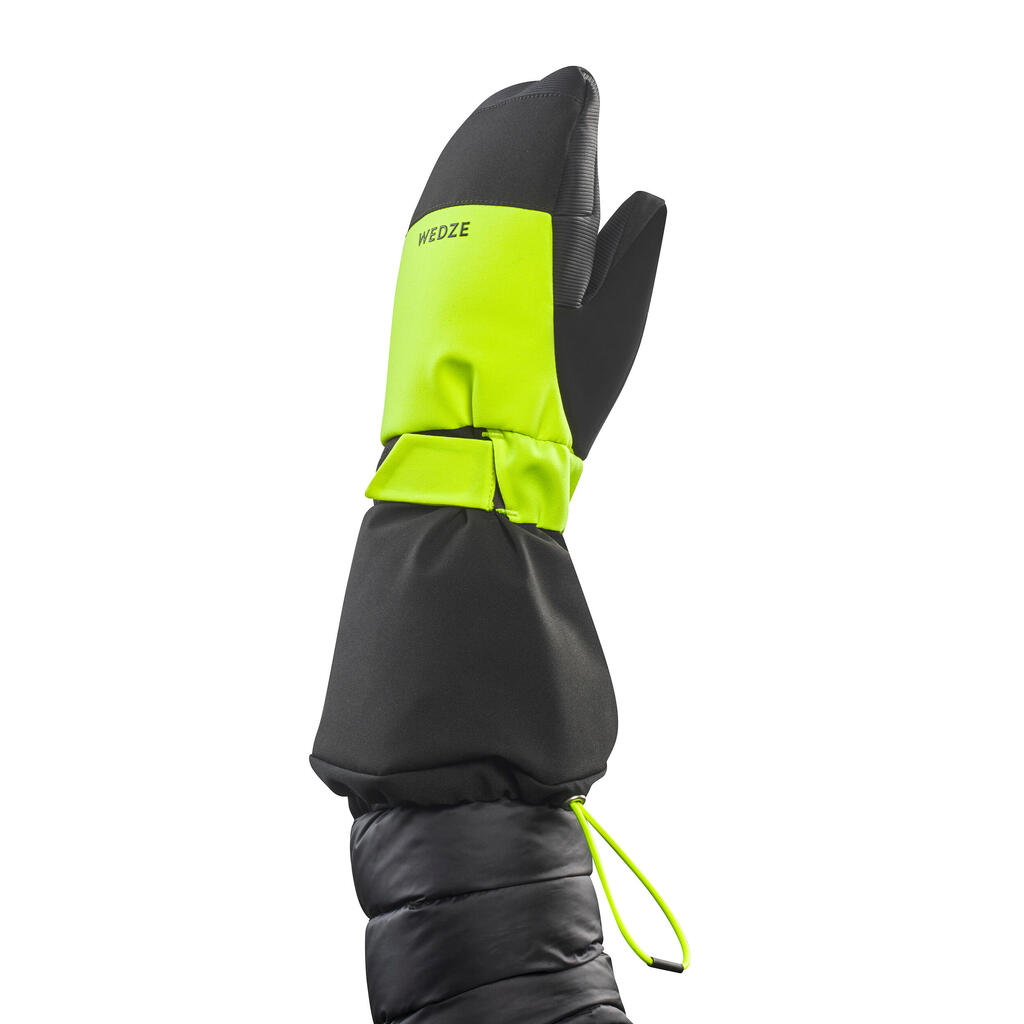 KIDS’ WARM AND WATERPROOF SKI MITTENS - 550 BLACK NEON YELLOW