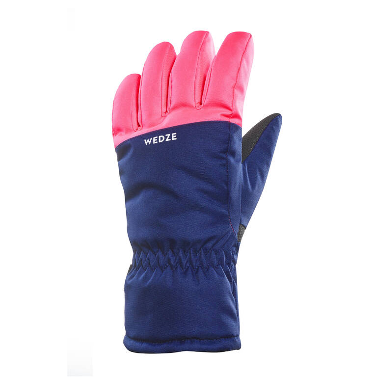 Children's Ski Waterproof and Warm Gloves 100 - blue  and neon pink 