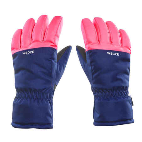 Children's Ski Waterproof and Warm Gloves 100 - blue  and neon pink 