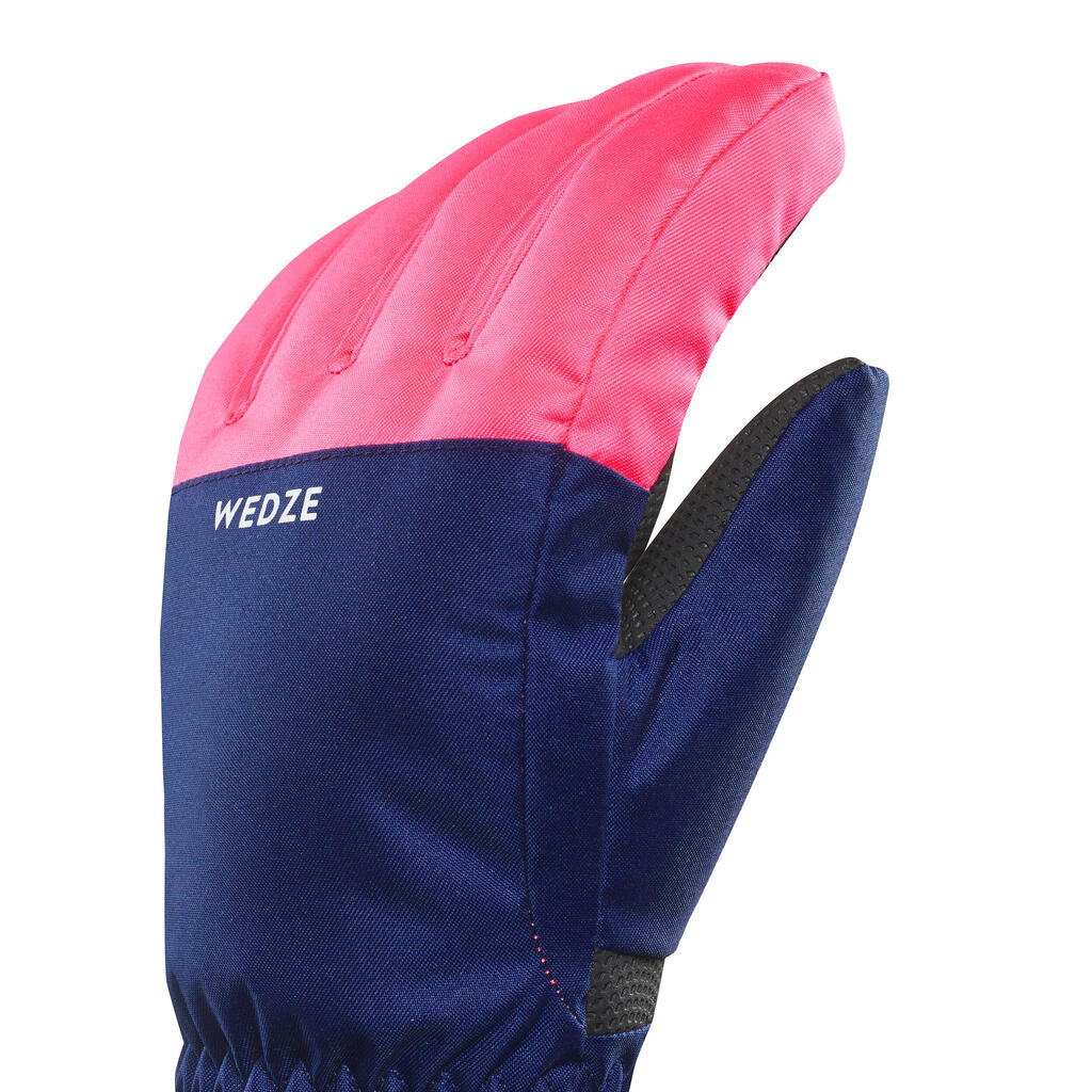 Detské hrejivé a nepremokavé lyžiarske rukavice 100 modro-ružové fluorescenčné