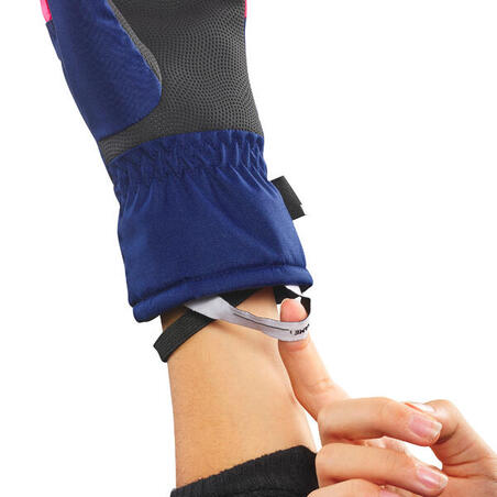 Plavo-roze dečje vodootporne rukavice za skijanje 100 