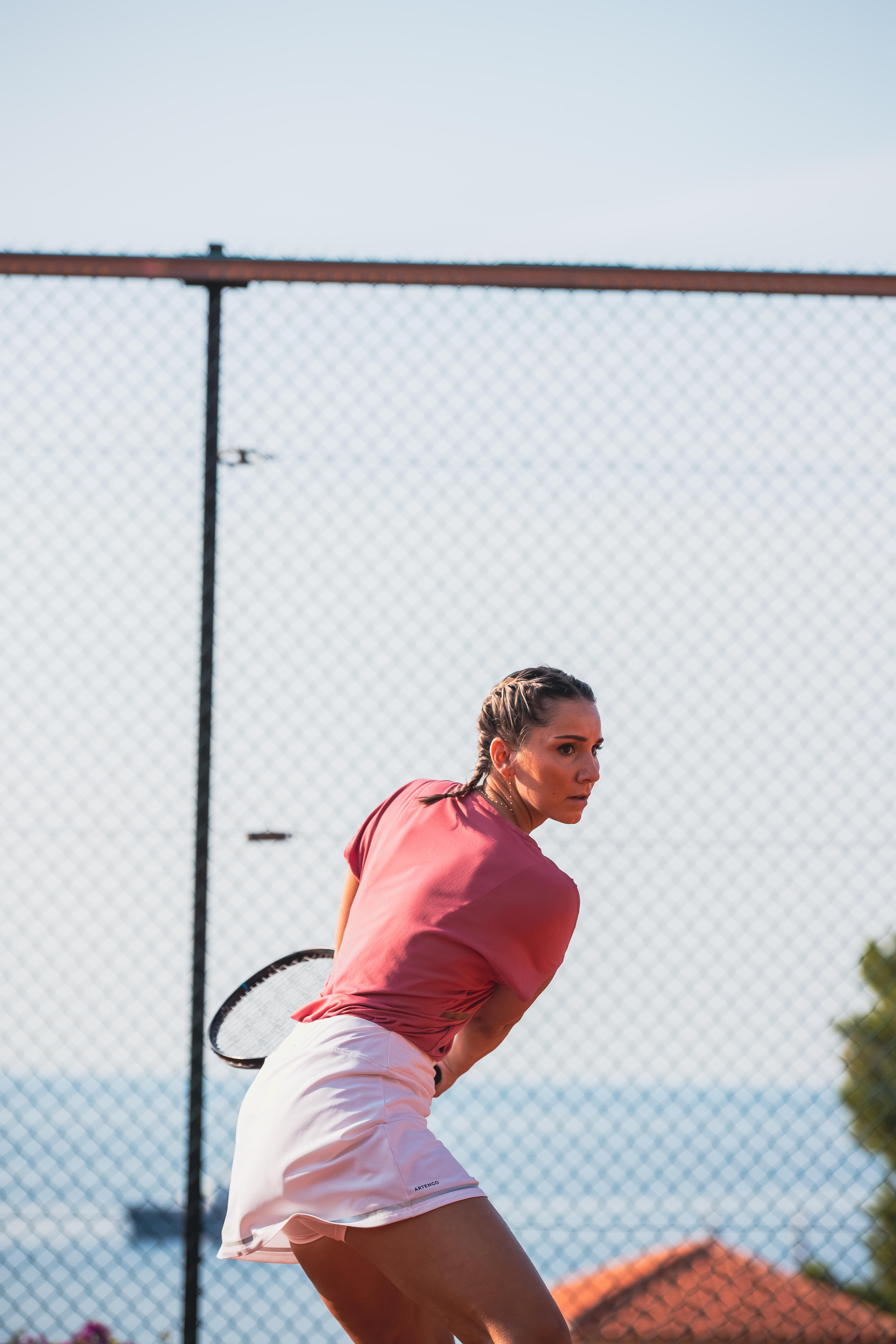 Women's Crew Neck Soft Tennis T-Shirt - Dry 500 Pink - ARTENGO