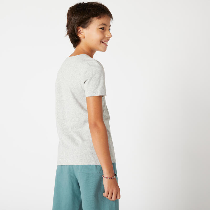 T-shirt enfant coton - Basique gris chiné avec imprimé
