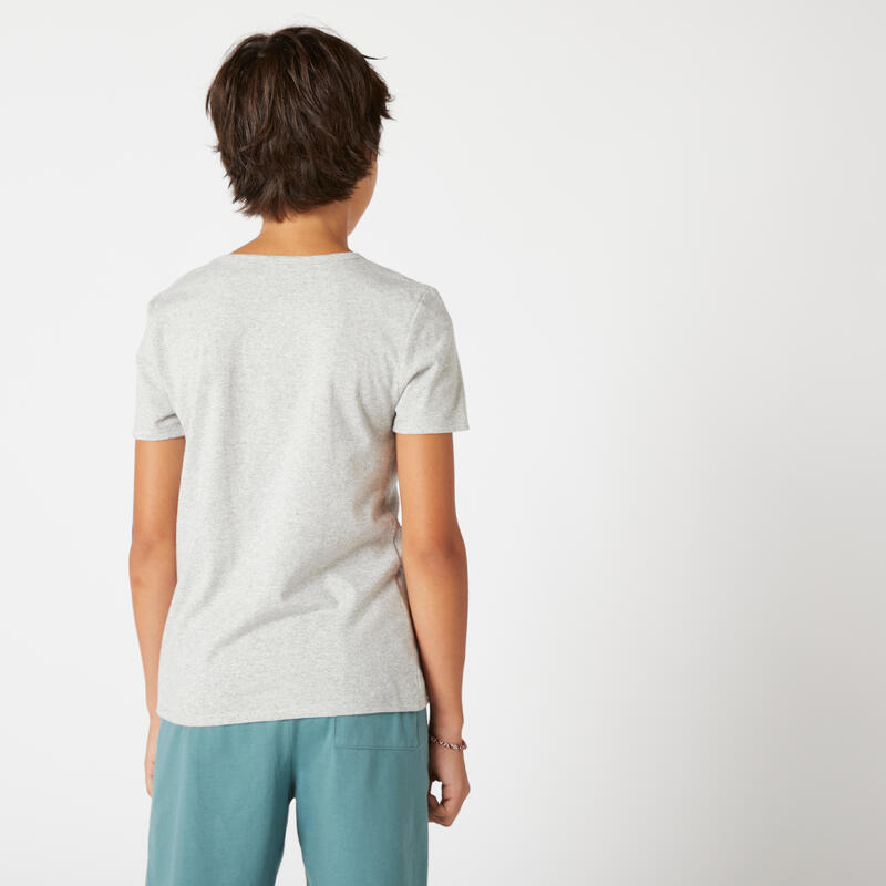 Camiseta gimnasia manga corta básica algodón Niños Domyos gris