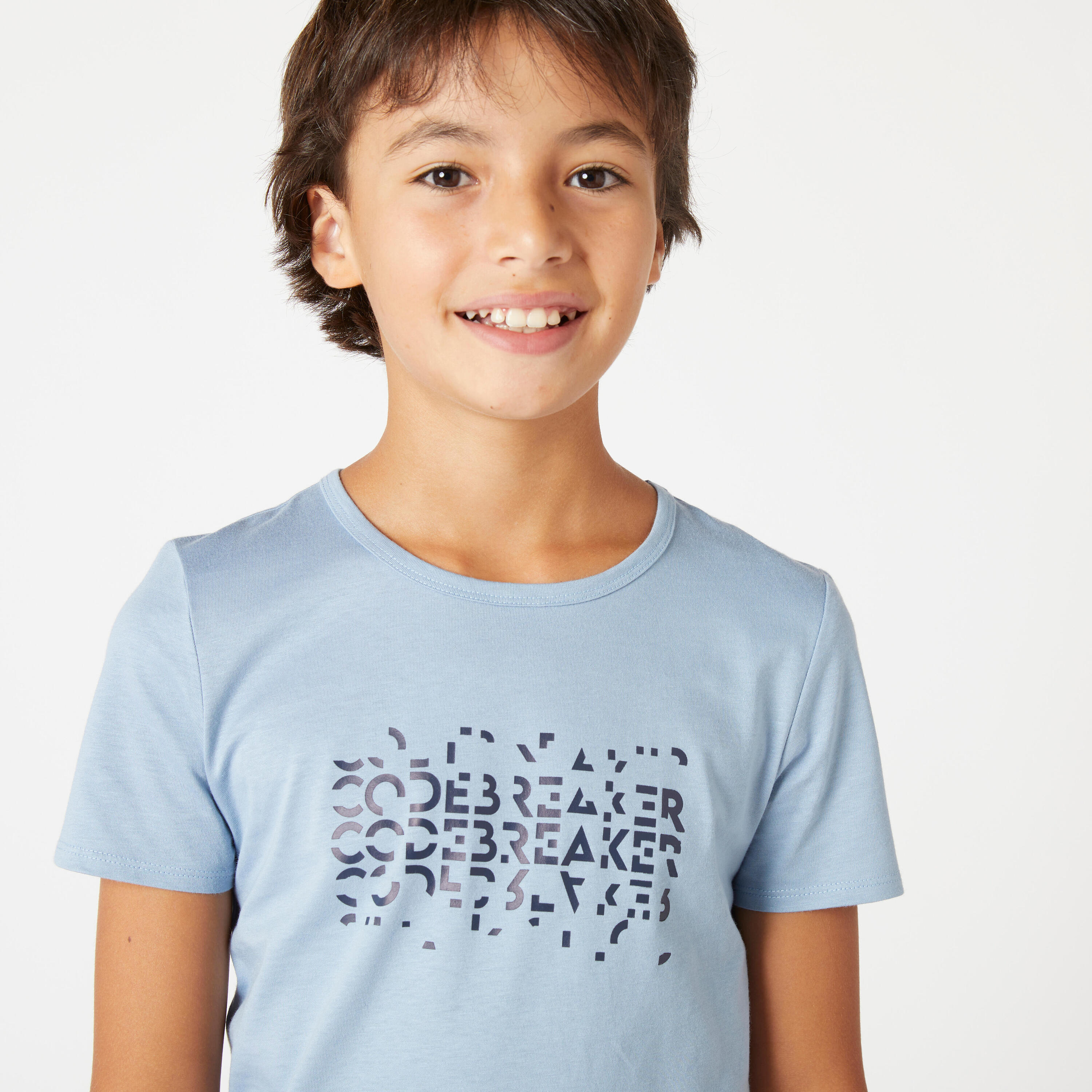 Playera de algodón para niños - Básica - Azul denim con estampado  7/8