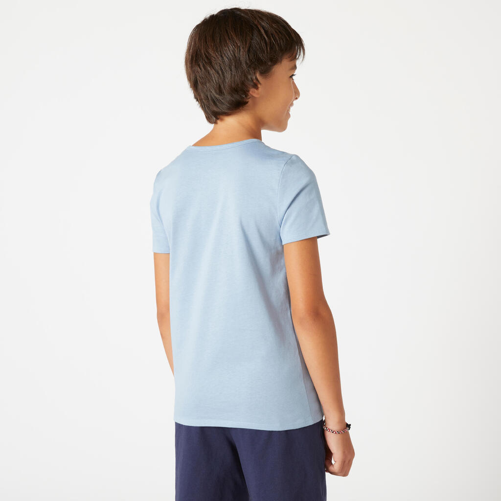Playera de algodón para niños - Básica - Azul denim con estampado 