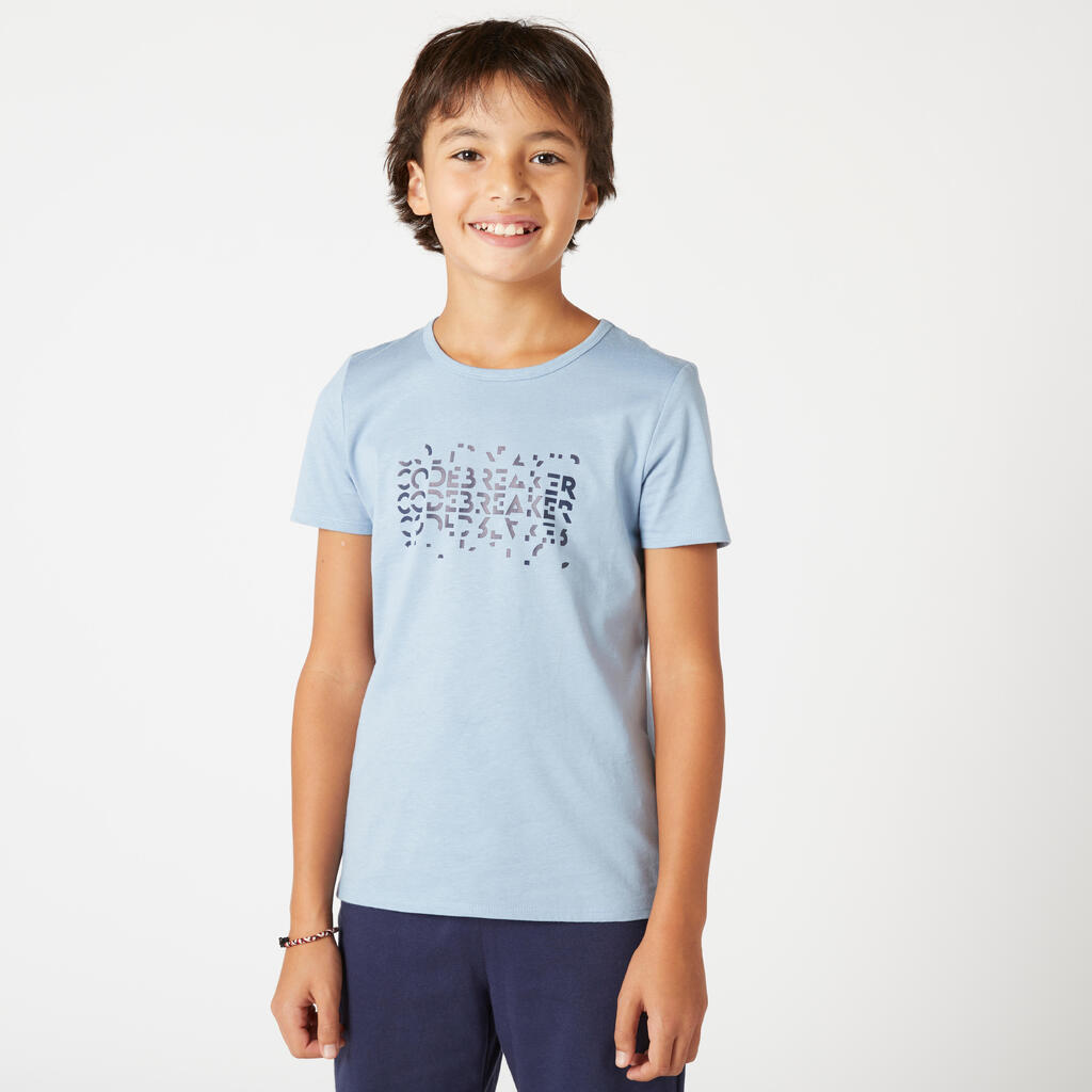 Camiseta de fitness manga corta para Niño Domyos 100 azul clarito