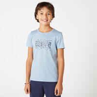 Camiseta gimnasia manga corta básica algodón Niños Domyos azul