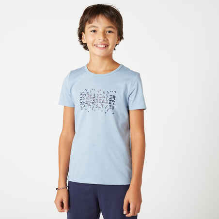 Camiseta gimnasia manga corta básica algodón Niños Domyos azul