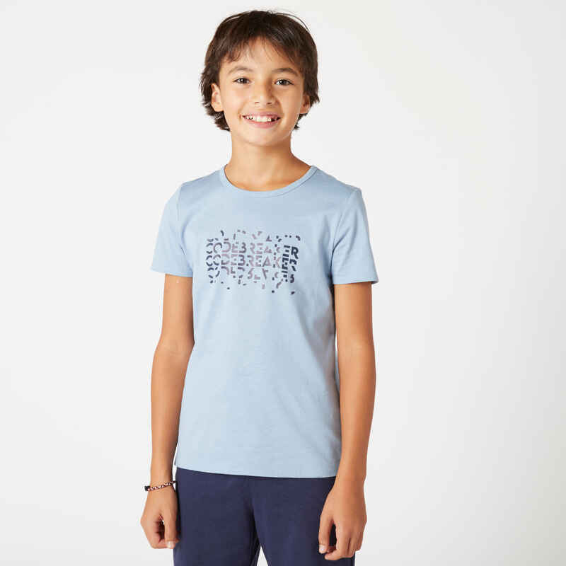 Camiseta gimnasia manga corta básica algodón Niños Domyos azul