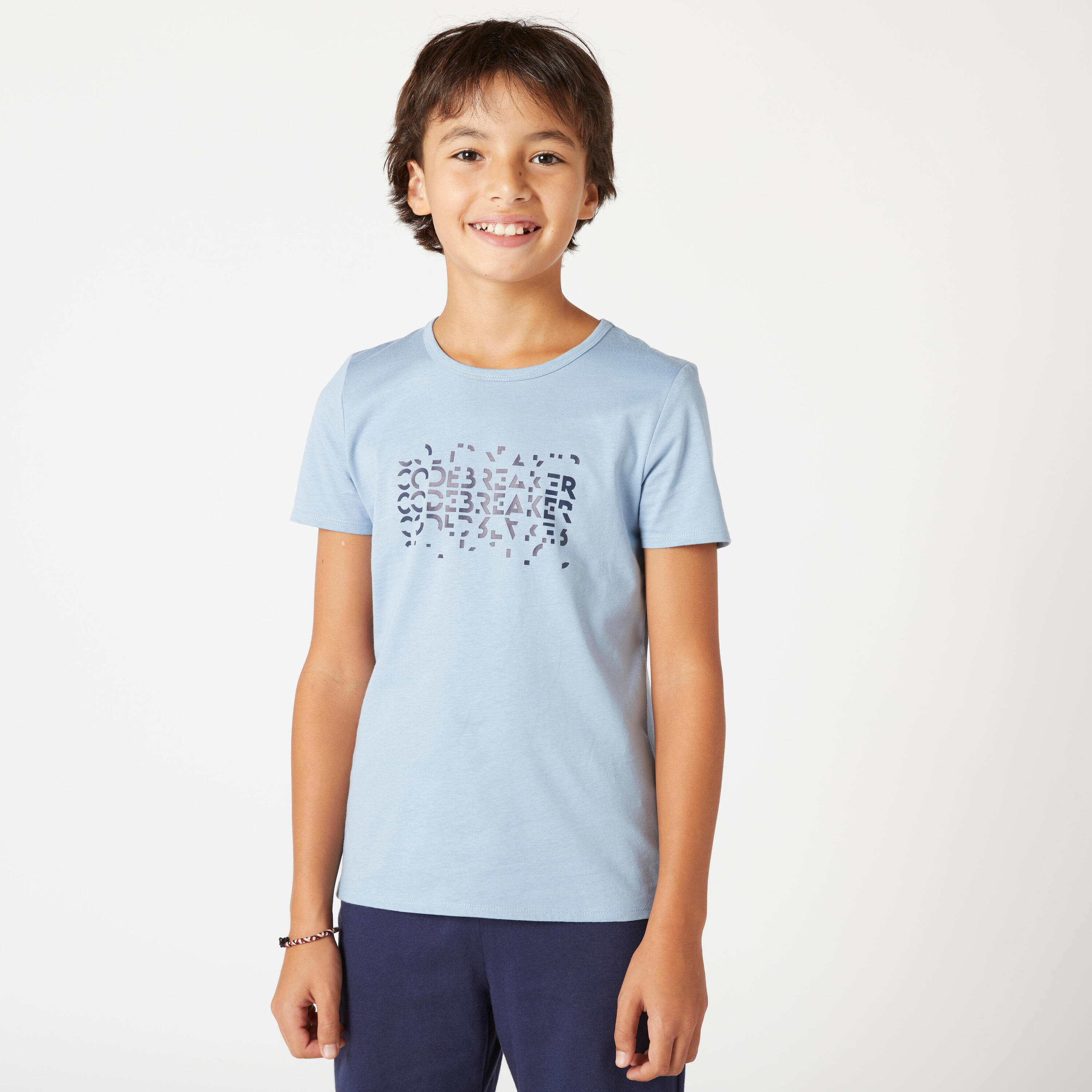 Playera de algodón para niños - Básica - Azul denim con estampado  5/8