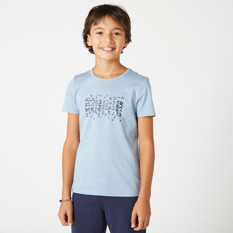 T-shirt bambino ginnastica 100 cotone 100% azzurra con stampa