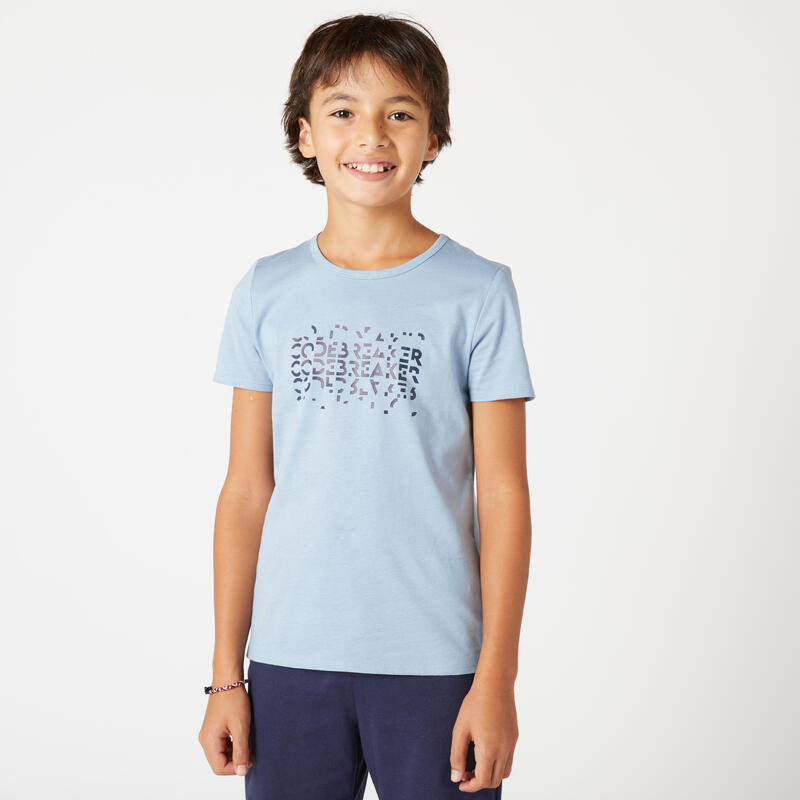 T-shirt enfant coton - Basique bleu jean avec imprimé