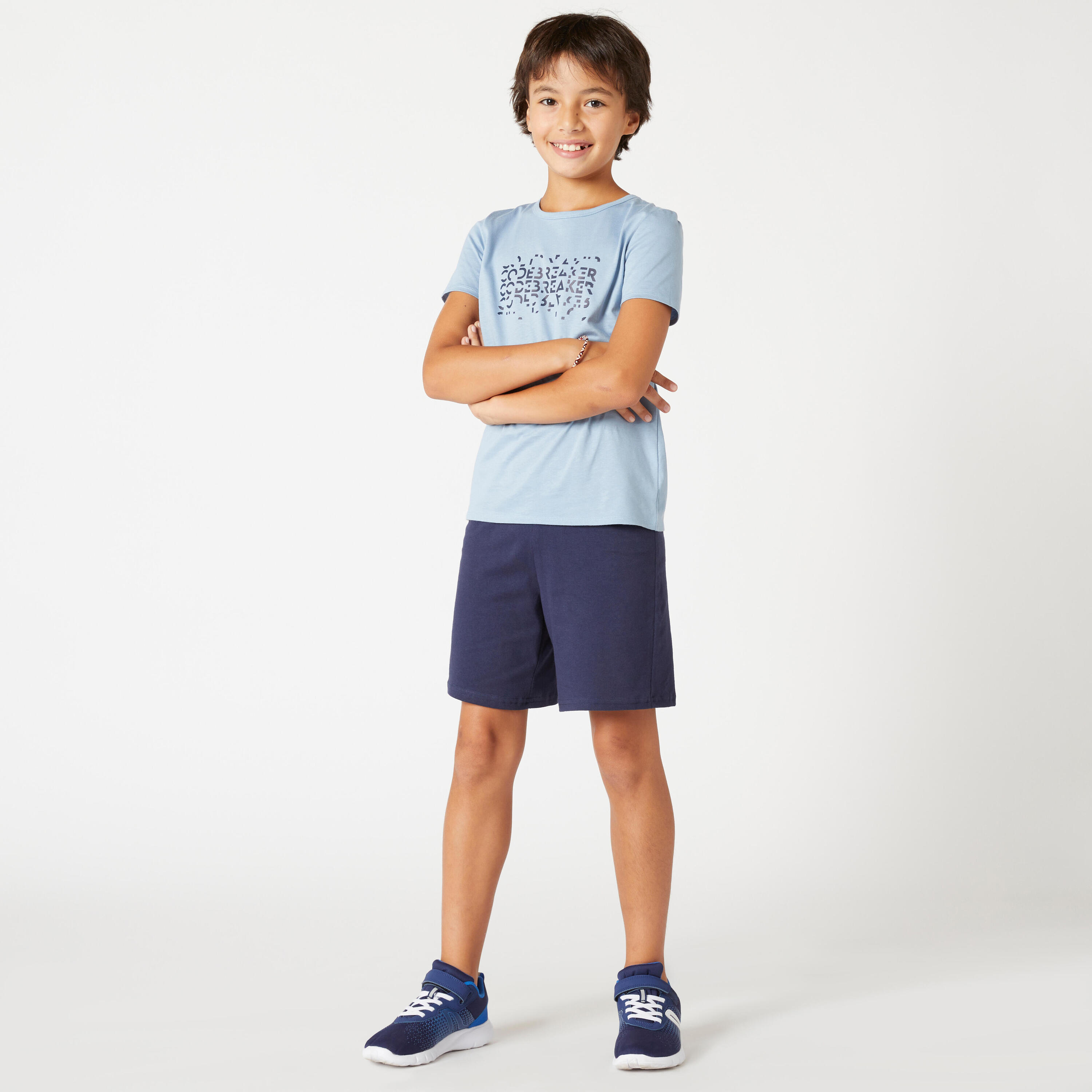 Playera de algodón para niños - Básica - Azul denim con estampado  4/8