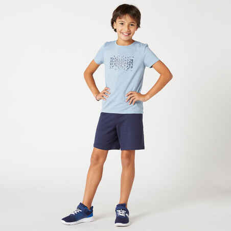 Camiseta gimnasia manga corta básica algodón Niños Domyos azul