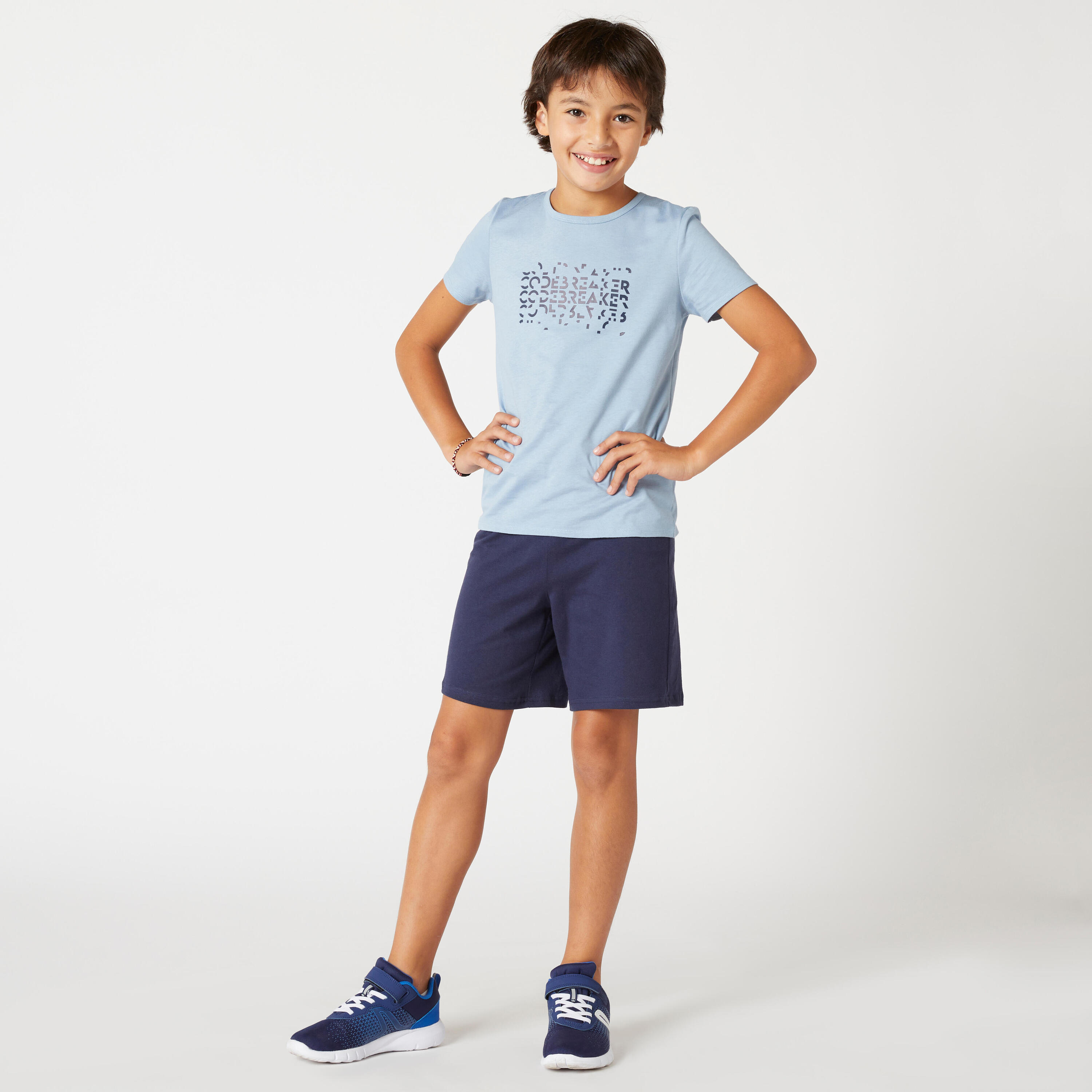 Playera de algodón para niños - Básica - Azul denim con estampado  3/8