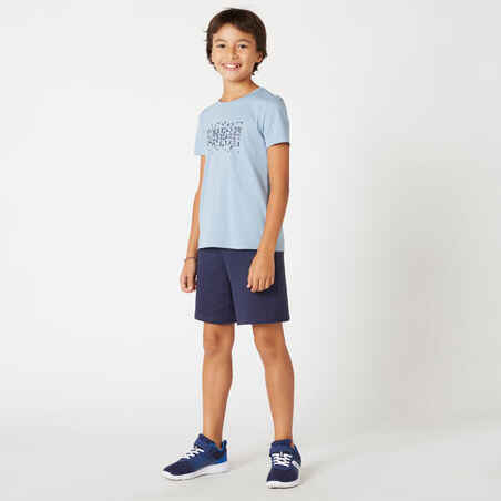 Camiseta gimnasia manga corta básica algodón Niños Domyos azul