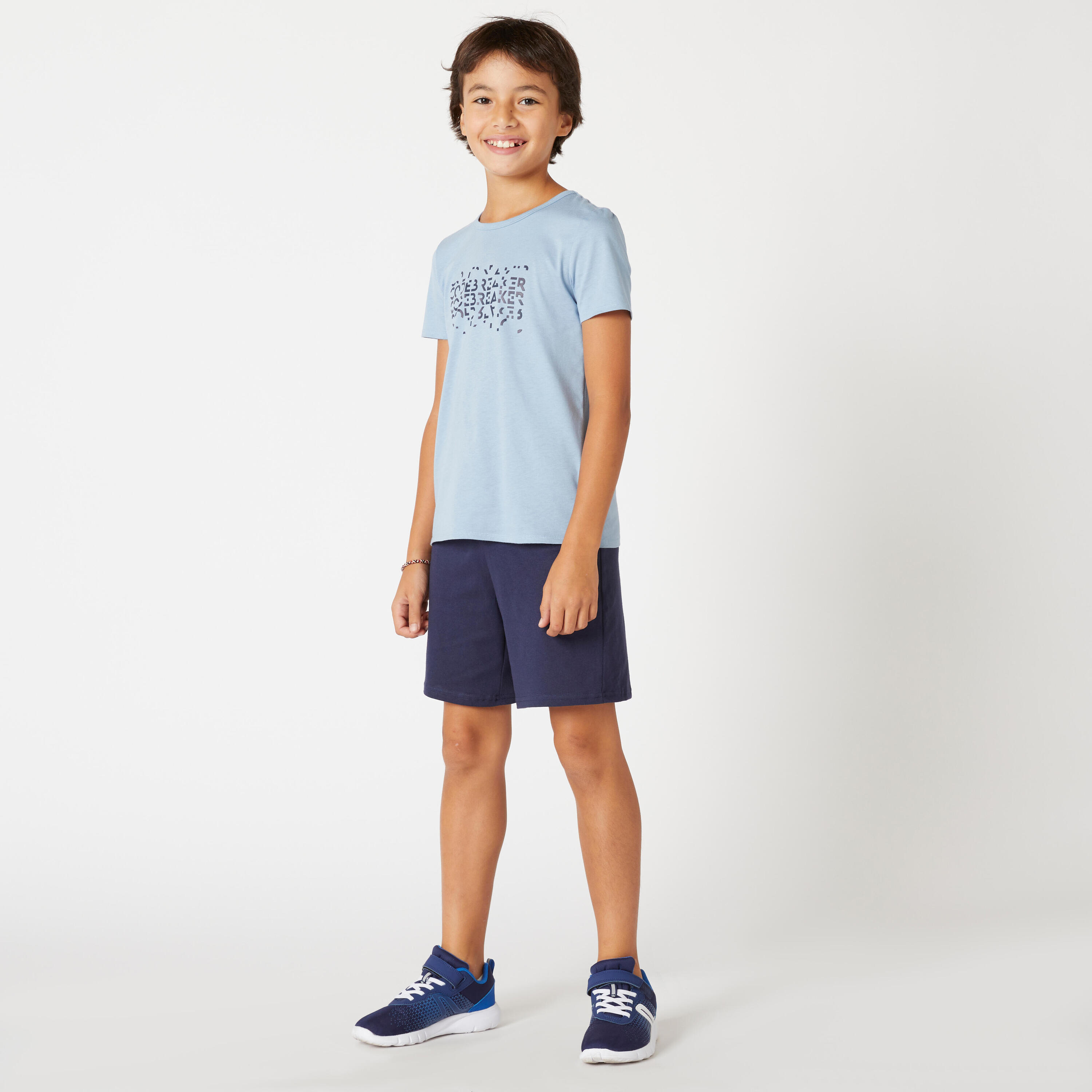 Playera de algodón para niños - Básica - Azul denim con estampado  2/8